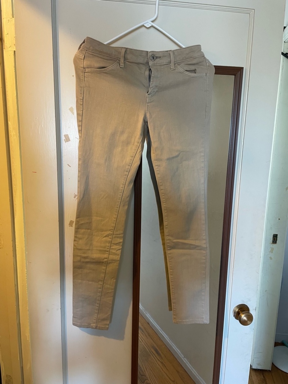 Beige Slim Straight Pants